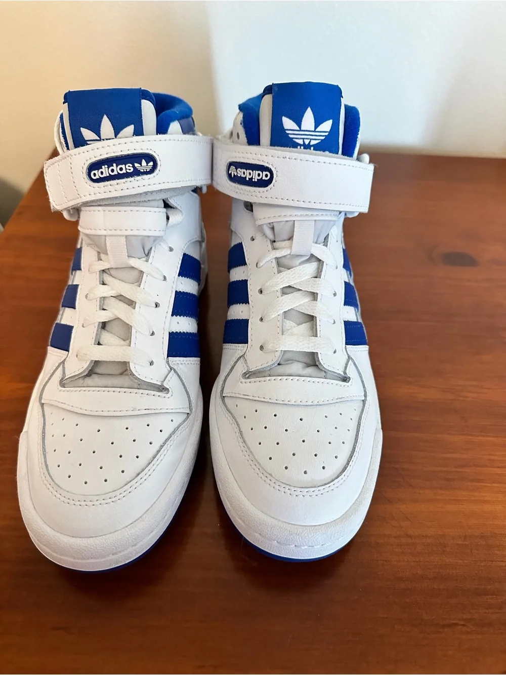 Adidas White and Blue High-Top Sneakers